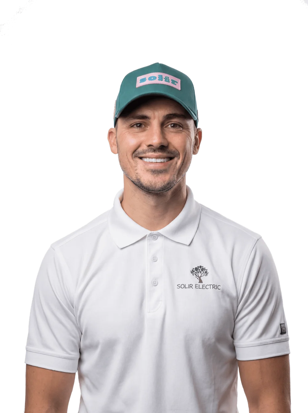 Solir Electric employee wearing a branded polo shirt and cap