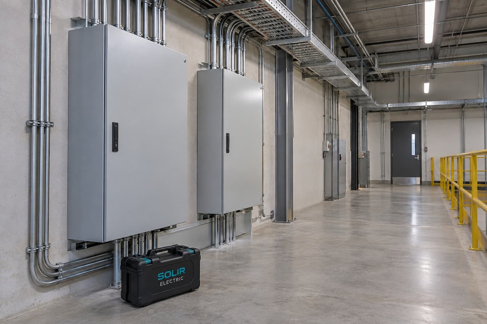 Industrial Electrical Services in Sacramento 1 Industrial workspace with closed electrical cabinets and orderly conduit routes