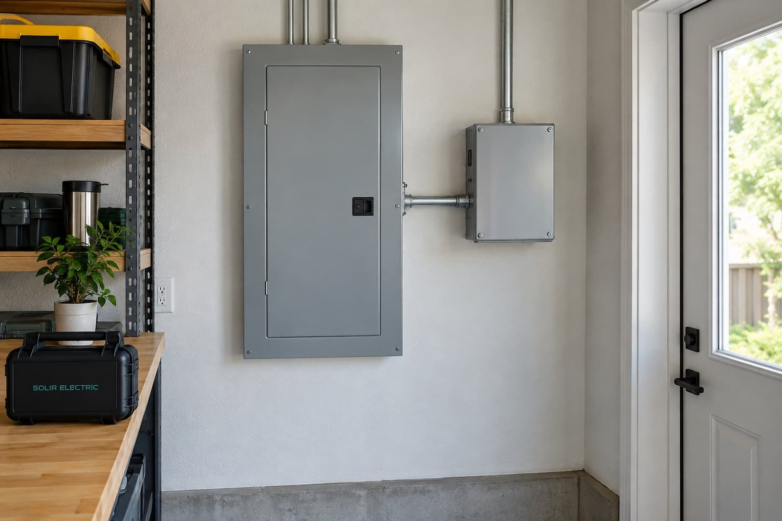 Closed electrical panel with a neatly mounted surge protective device